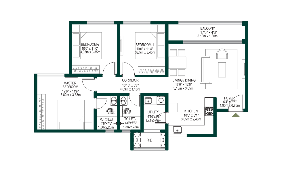 Godrej Woodscapes 3 BHK Floorplan